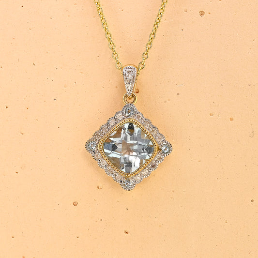 Blue topaz necklace, 9ct blue topaz necklace, yellow gold blue topaz necklace, blue topaz and diamond necklace, 9ct blue topaz and diamond necklace, modern blue topaz necklace