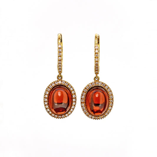 18ct Cabouchon Garnet and Diamond Drop Earrings