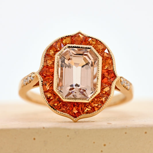 morganite and sapphire ring rose gold morganite and sapphire ring morganite dress ring orange sapphire 18ct morganite ring