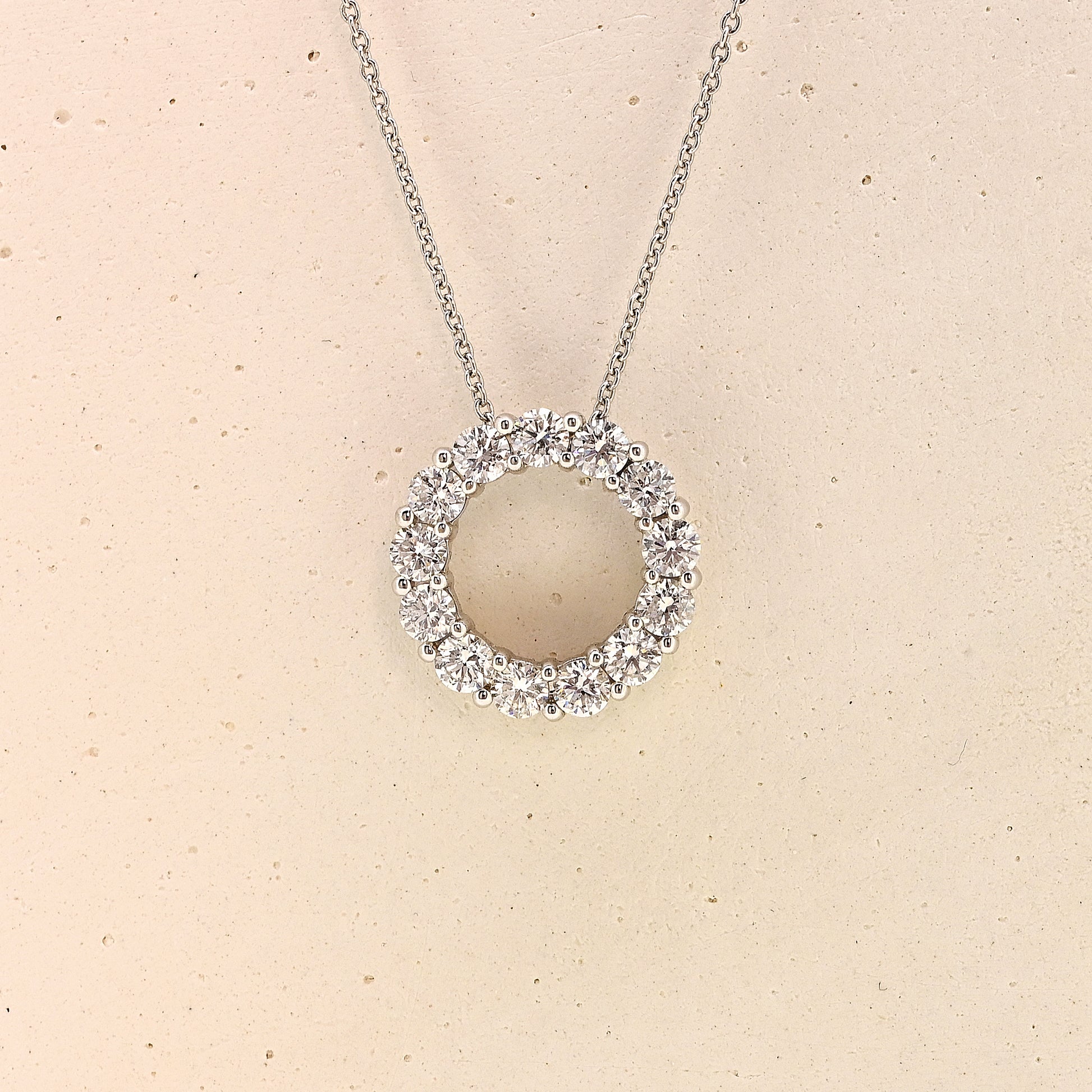 Diamond necklace, diamond circle necklace, white gold and diamond necklace, white gold and diamond circle necklace, 2 carat diamond necklace, 2 carat diamond circle necklace