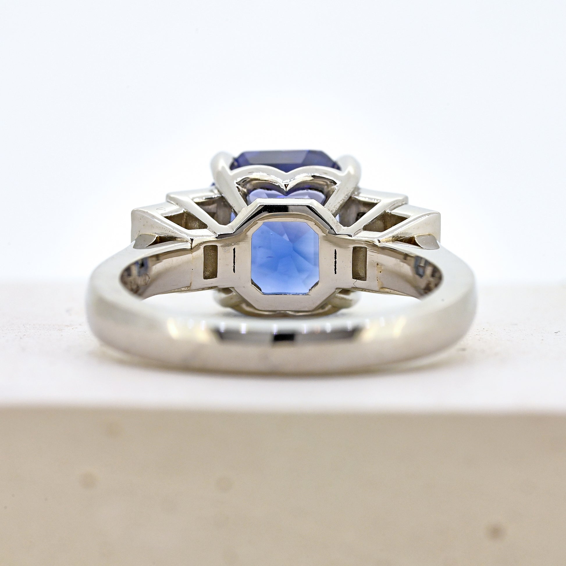 Sapphire and diamond ring, platinum sapphire and diamond ring, sapphires and diamonds, sapphire and diamond, blue sapphire and diamonds, sapphire and diamond engagement, size m sapphire and diamond ring, size 6.5 sapphire and diamond ring, size m platinum sapphire ring, size 6.5 platinum sapphire ring, art deco style ring. Bespoke platinum sapphire and diamond ring