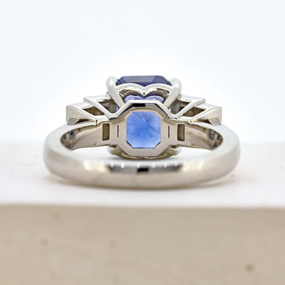 Sapphire and diamond ring, platinum sapphire and diamond ring, sapphires and diamonds, sapphire and diamond, blue sapphire and diamonds, sapphire and diamond engagement, size m sapphire and diamond ring, size 6.5 sapphire and diamond ring, size m platinum sapphire ring, size 6.5 platinum sapphire ring, art deco style ring. Bespoke platinum sapphire and diamond ring