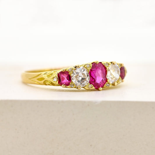 Ruby and diamond ring, ruby and diamond 5 stone, antique ruby and diamond ring, antique ruby and diamond 5 stone, 18ct ruby and diamond ring, 18ct ruby and diamond 5 stone, antique 18ct ruby and diamond ring, antique 18ct ruby and diamond 5 stone, ruby and diamond carved head ring, antique ruby and diamond carved head ring