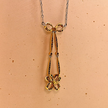 Platinum and gold circa 1910 art nouveau diamond and pearl necklace