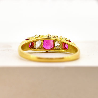 Ruby and diamond ring, ruby and diamond 5 stone, antique ruby and diamond ring, antique ruby and diamond 5 stone, 18ct ruby and diamond ring, 18ct ruby and diamond 5 stone, antique 18ct ruby and diamond ring, antique 18ct ruby and diamond 5 stone, ruby and diamond carved head ring, antique ruby and diamond carved head ring