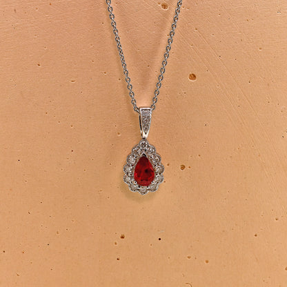 Ruby and diamond necklace, Ruby necklace, ruby and diamond pear shaped necklace, pear cut ruby and diamond necklace, 18ct white gold ruby and diamond necklace, 18ct white gold ruby necklace, 18ct white gold ruby and diamond pear shaped necklace, 18ct white gold pear cut ruby and diamond necklace