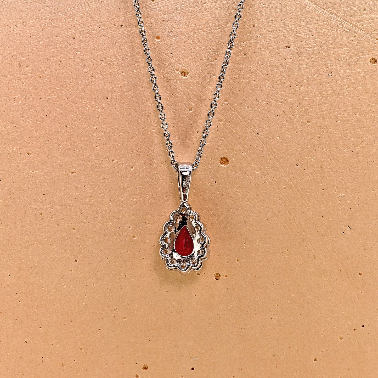 Ruby and diamond necklace, Ruby necklace, ruby and diamond pear shaped necklace, pear cut ruby and diamond necklace, 18ct white gold ruby and diamond necklace, 18ct white gold ruby necklace, 18ct white gold ruby and diamond pear shaped necklace, 18ct white gold pear cut ruby and diamond necklace
