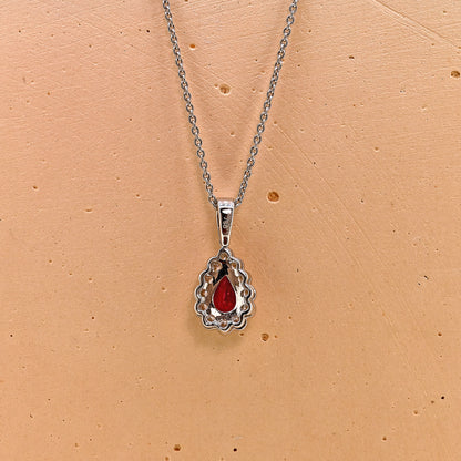 Ruby and diamond necklace, Ruby necklace, ruby and diamond pear shaped necklace, pear cut ruby and diamond necklace, 18ct white gold ruby and diamond necklace, 18ct white gold ruby necklace, 18ct white gold ruby and diamond pear shaped necklace, 18ct white gold pear cut ruby and diamond necklace