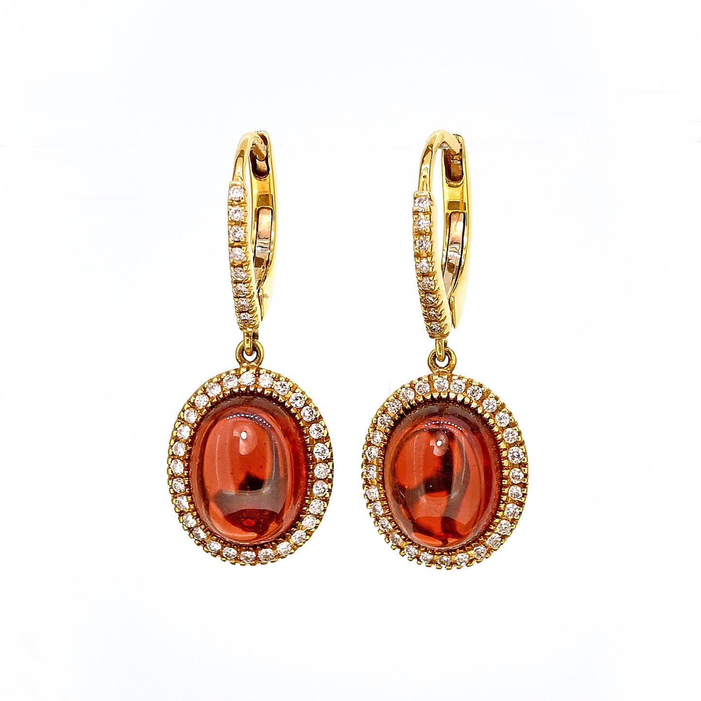 18ct Cabouchon Garnet and Diamond Drop Earrings