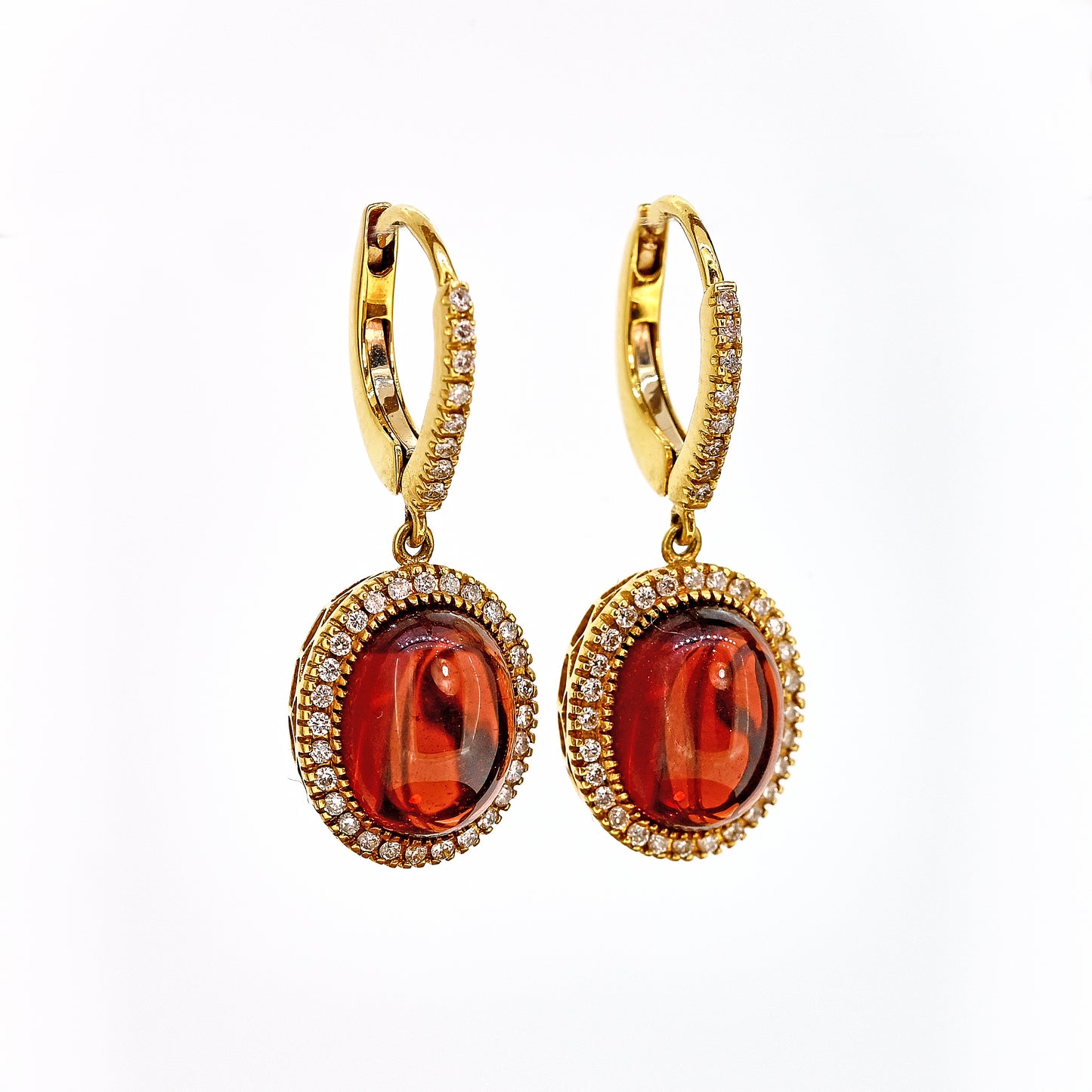 18ct Cabouchon Garnet and Diamond Drop Earrings