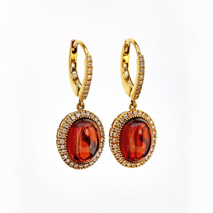 18ct Cabouchon Garnet and Diamond Drop Earrings
