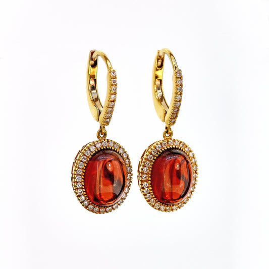 18ct Cabouchon Garnet and Diamond Drop Earrings