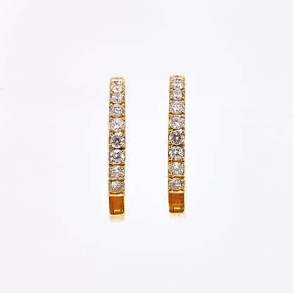 Diamond hoops, yellow gold diamond hoops, diamonds set inside and outside, diamond earrings, yellow gold and diamond earrings, diamond hoops with hinge, hinged earrings, hinged hoops