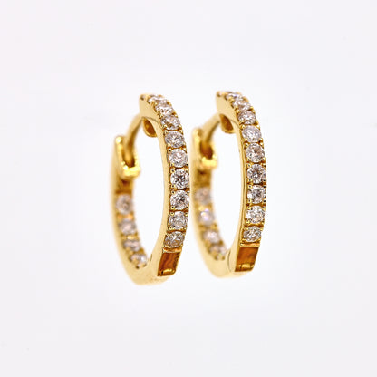 Diamond hoops, yellow gold diamond hoops, diamonds set inside and outside, diamond earrings, yellow gold and diamond earrings, diamond hoops with hinge, hinged earrings, hinged hoops