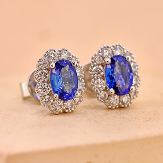 sapphire and diamond cluster sapphire earring sapphire and diamond cluster earring navy blue sapphire sapphire cluster earrings 18ct white gold sapphire earrings 18ct white gold sapphire and diamond earrings
