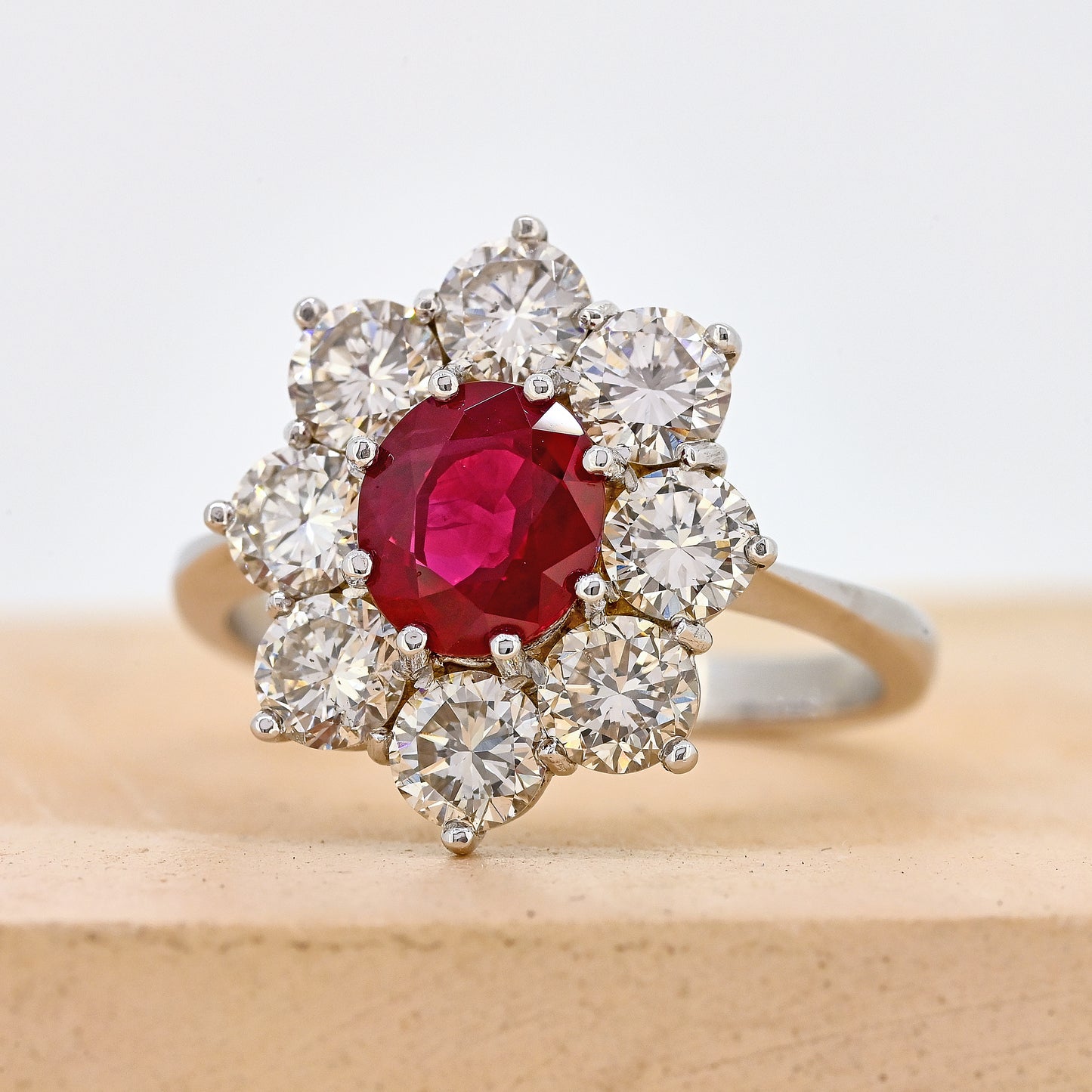 Ruby ring, Ruby and diamond ring, Ruby cluster ring, Ruby and diamond cluster ring, white gold ruby ring, white gold ruby and diamond ring, white gold ruby cluster ring, ruby and diamond jewellery