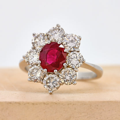 Ruby ring, Ruby and diamond ring, Ruby cluster ring, Ruby and diamond cluster ring, white gold ruby ring, white gold ruby and diamond ring, white gold ruby cluster ring, ruby and diamond jewellery