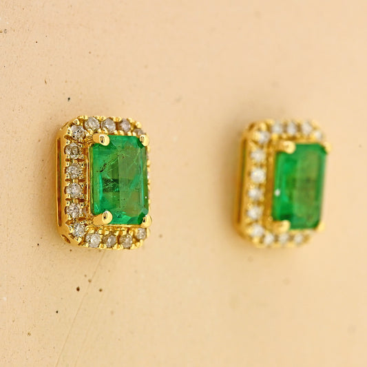 yellow gold earrings, emerald cut emerlads, emerald earrings, rectangle earrings, emerald and diamond earrings, rectangle emerald earrings, gold earrings, gold emerald earrings, gold and emerald earrings