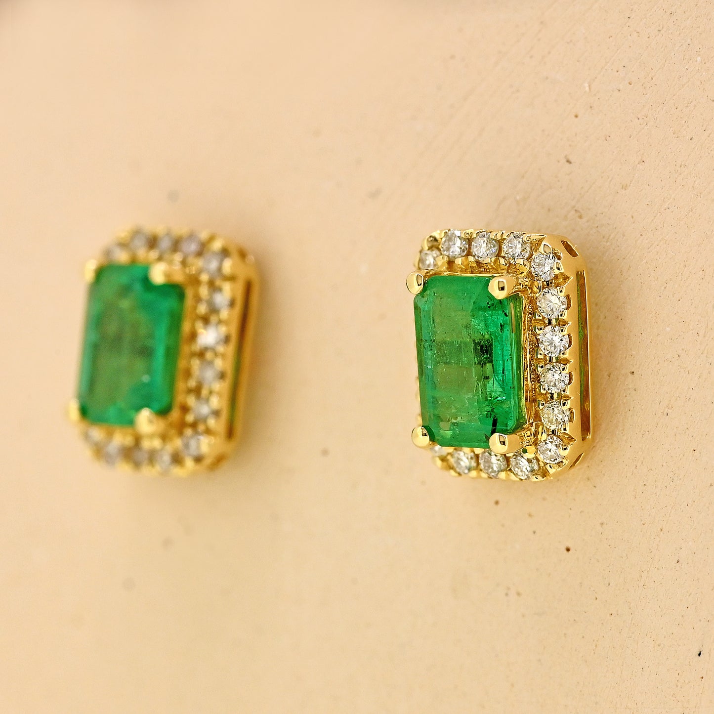 yellow gold earrings, emerald cut emerlads, emerald earrings, rectangle earrings, emerald and diamond earrings, rectangle emerald earrings, gold earrings, gold emerald earrings, gold and emerald earrings