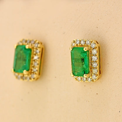 yellow gold earrings, emerald cut emerlads, emerald earrings, rectangle earrings, emerald and diamond earrings, rectangle emerald earrings, gold earrings, gold emerald earrings, gold and emerald earrings