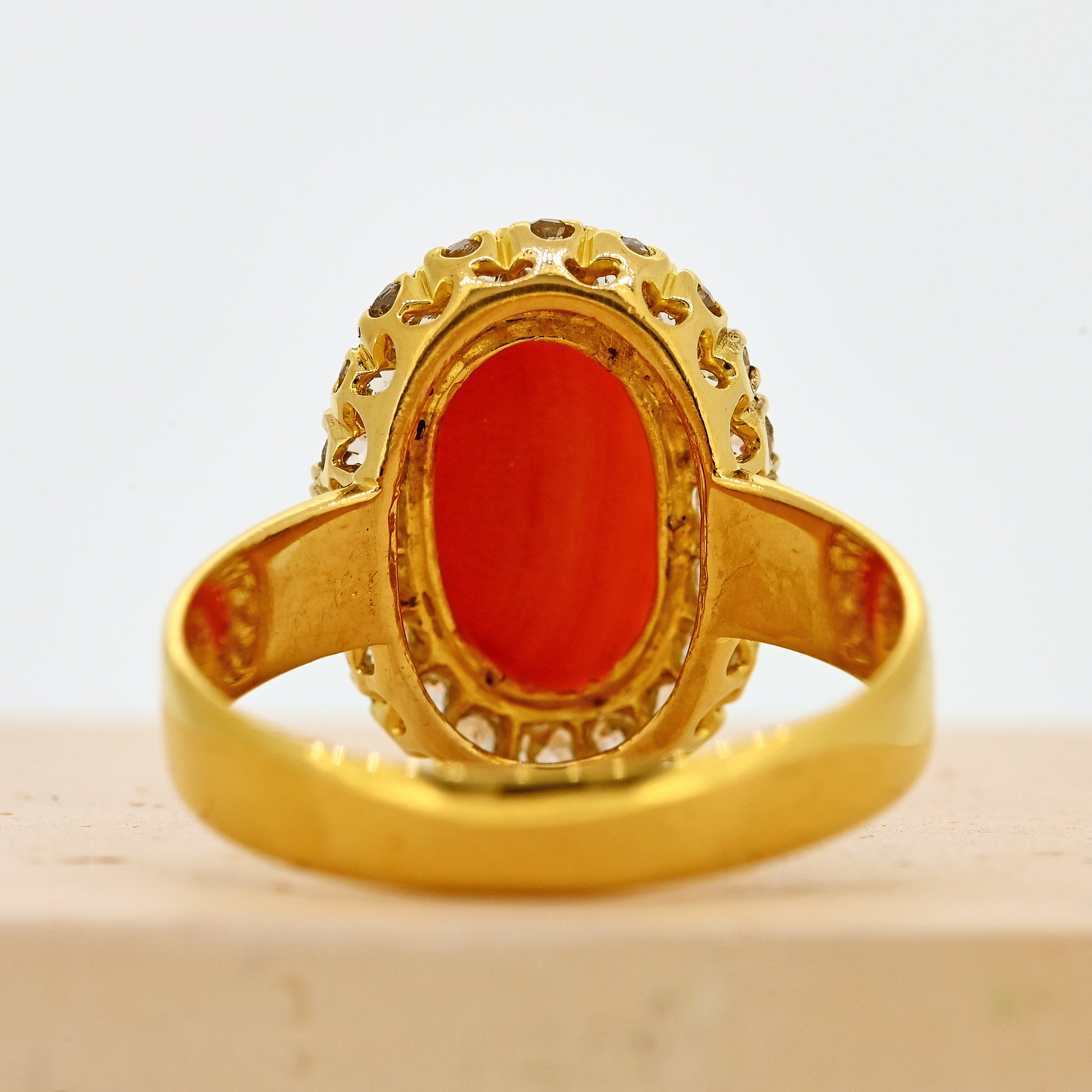 1890s ring, antique ring, vintage ring, coral ring, coral and diamond ring, coral and diamond cluster, coral antique ring, coral vintage ring, victorian ring, coral victorian ring