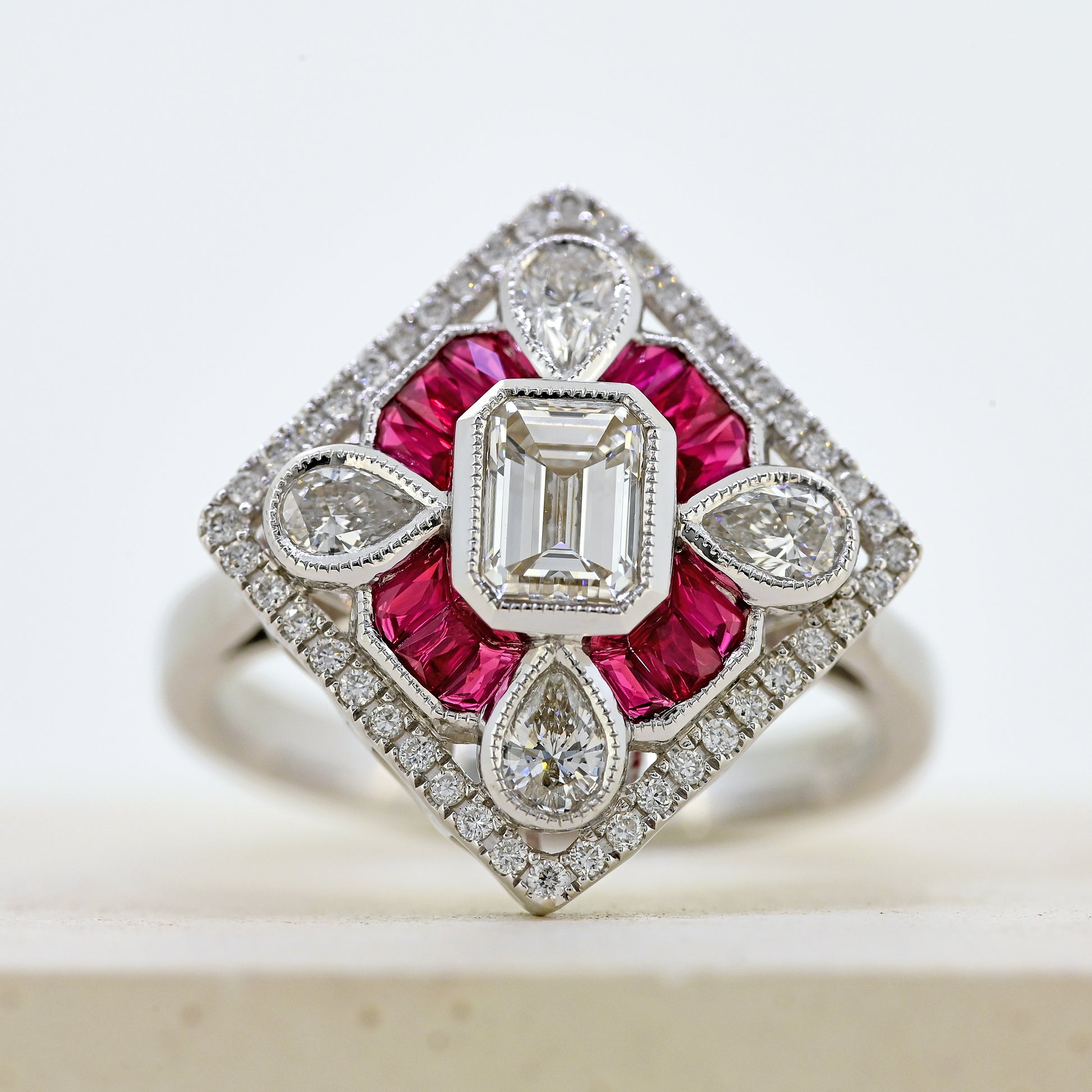 ruby and diamond ring ruby and diamond geometric ring ruby and diamond art deco 