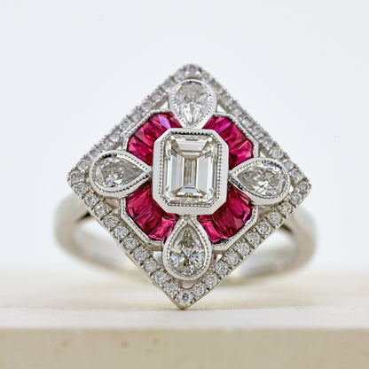 ruby and diamond ring ruby and diamond geometric ring ruby and diamond art deco 