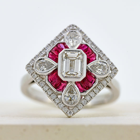 ruby and diamond ring ruby and diamond geometric ring ruby and diamond art deco 