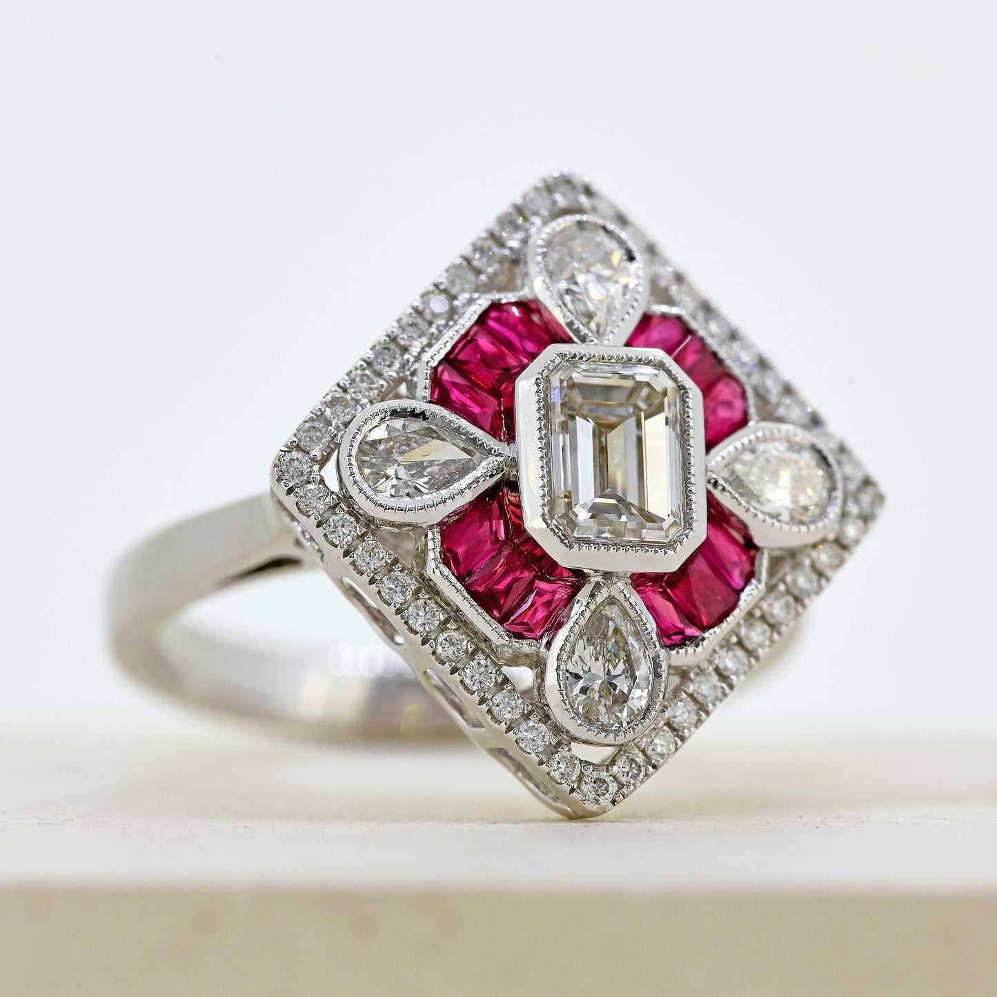 ruby and diamond ring ruby and diamond geometric ring ruby and diamond art deco 