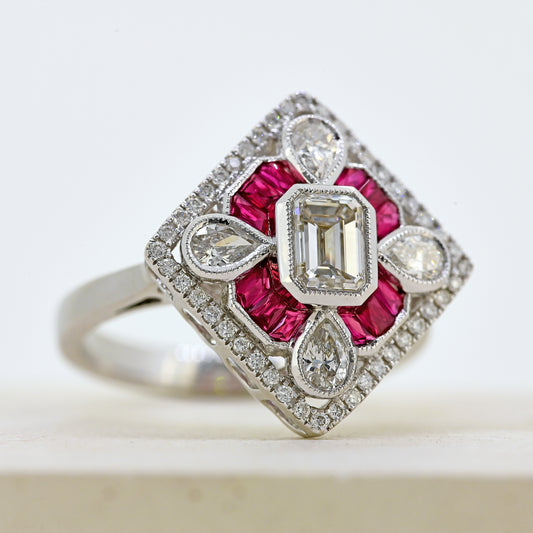 ruby and diamond ring ruby and diamond geometric ring ruby and diamond art deco 