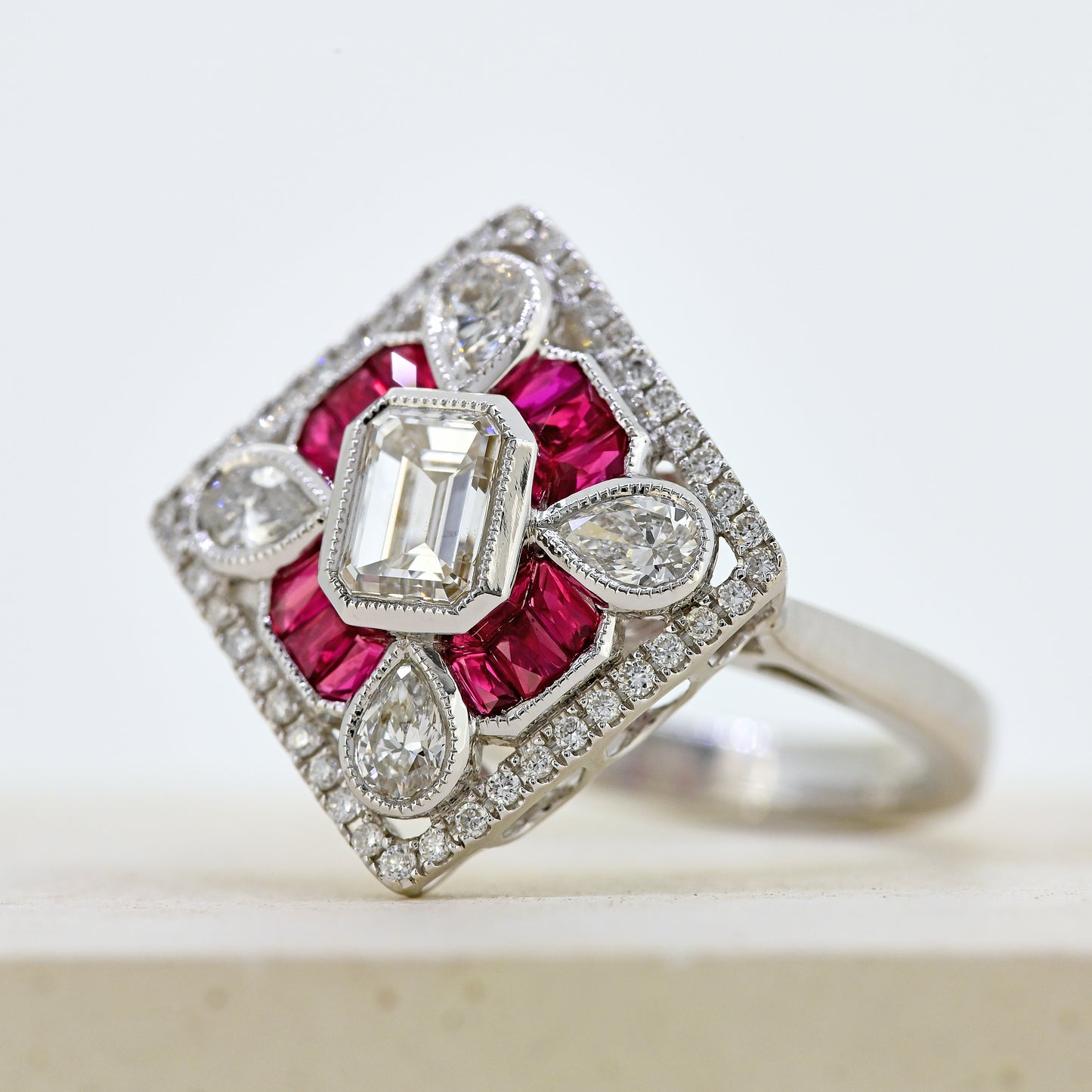ruby and diamond ring ruby and diamond geometric ring ruby and diamond art deco 