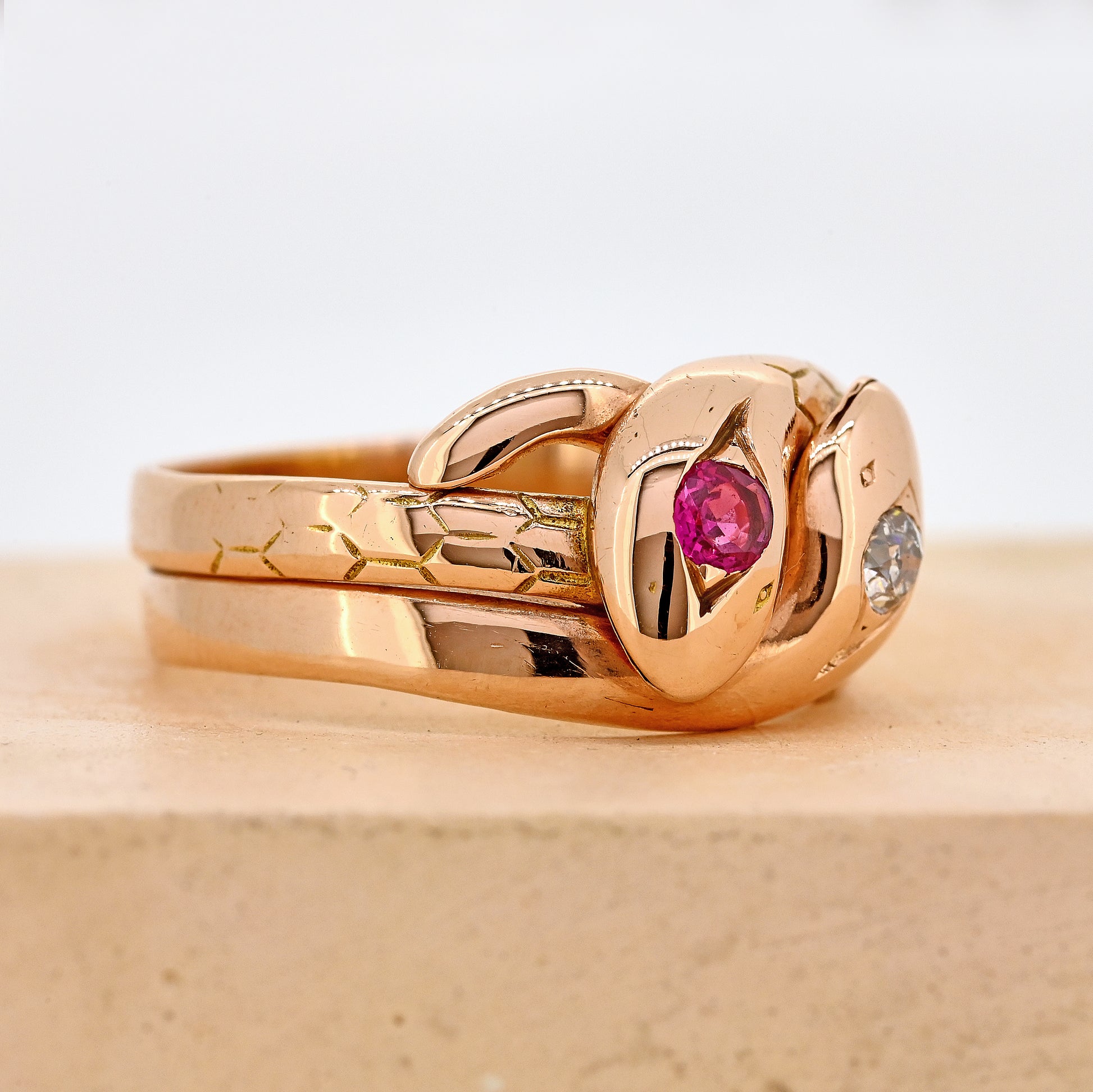 Antique rings, Antique snake ring, antique ruby ring, antique ruby and diamond ring, Victorian ring, Victorian snake ring, Victorian rose gold ring, snake ring, ruby and diamond snake ring, antique ruby and diamond snake ring, Victorian ruby and diamond snake ring