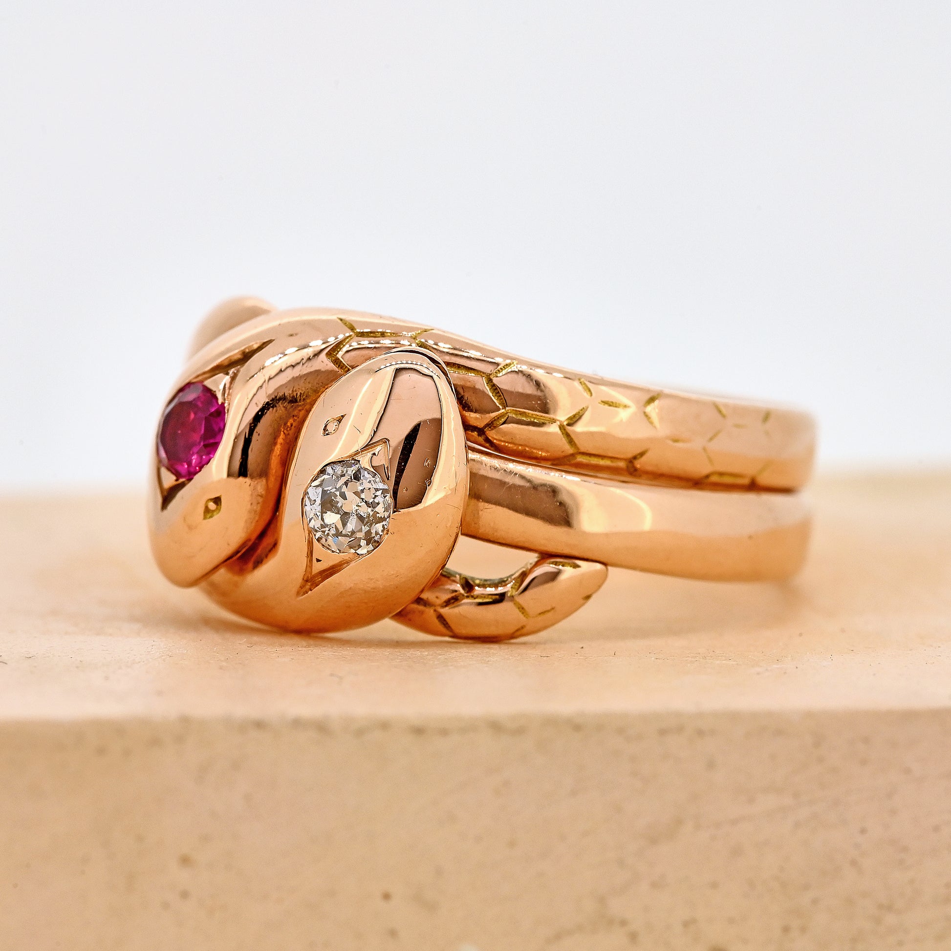 Antique rings, Antique snake ring, antique ruby ring, antique ruby and diamond ring, Victorian ring, Victorian snake ring, Victorian rose gold ring, snake ring, ruby and diamond snake ring, antique ruby and diamond snake ring, Victorian ruby and diamond snake ring