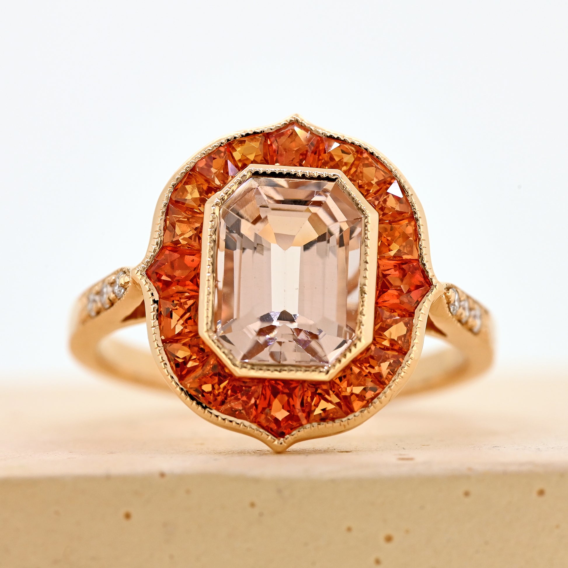 morganite and sapphire ring rose gold morganite and sapphire ring morganite dress ring orange sapphire 18ct morganite ring