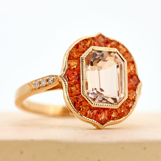 morganite and sapphire ring rose gold morganite and sapphire ring morganite dress ring orange sapphire 18ct morganite ring