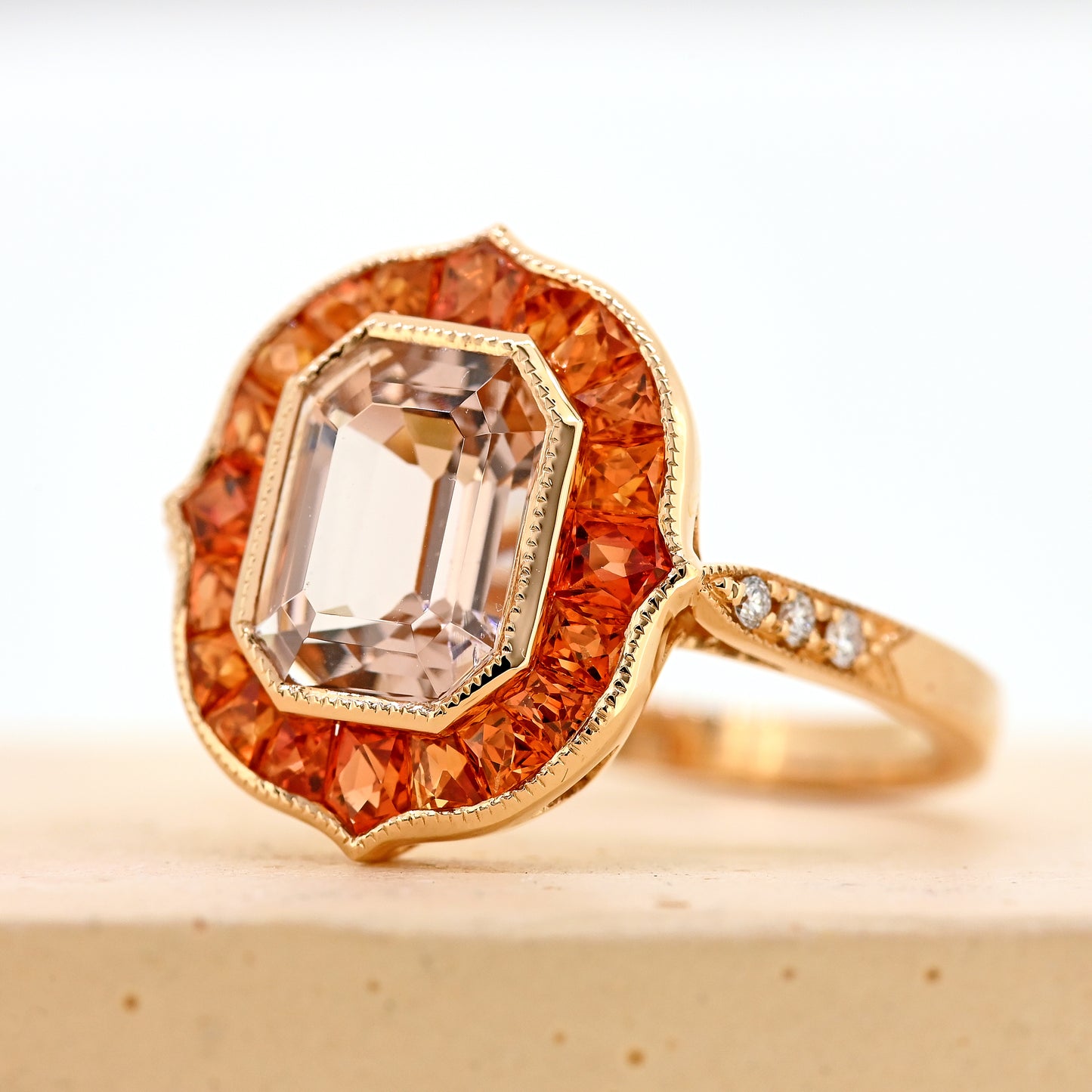 morganite and sapphire ring rose gold morganite and sapphire ring morganite dress ring orange sapphire 18ct morganite ring