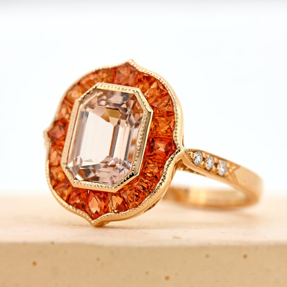 morganite and sapphire ring rose gold morganite and sapphire ring morganite dress ring orange sapphire 18ct morganite ring