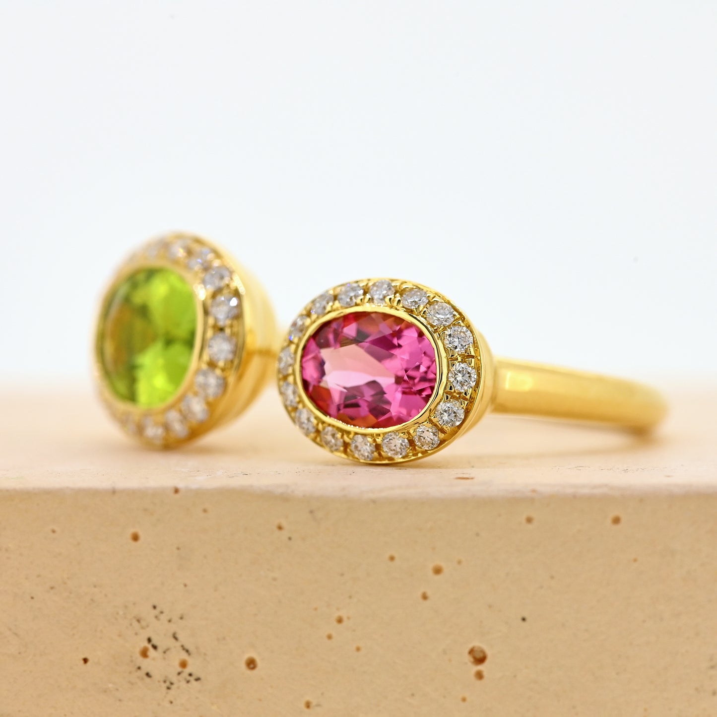 Peridot and tourmaline cluster,. peridot ring, tourmaline ring, unusual jewellery, not fully joined, green ring, pink ring, green and pink ring 