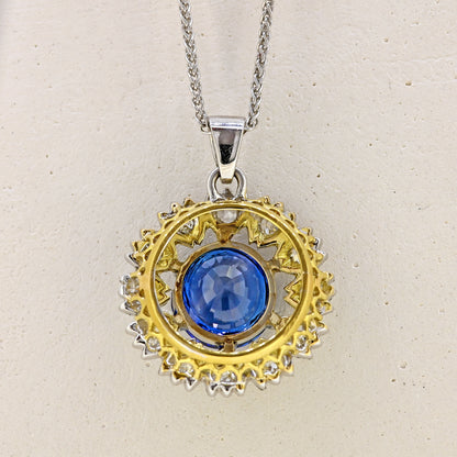 sapphire and diamond necklace, 9ct sapphire and diamond necklace, repurposed necklace, brooch conversion, sapphire necklace, white gold sapphire necklace, 9ct white gold sapphire and diamond necklace