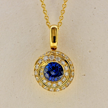 sapphire necklace sapphire and diamond necklace 18ct yellow gold necklace sapphire pendant sapphire and diamond pendant swirl necklace