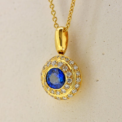 sapphire necklace sapphire and diamond necklace 18ct yellow gold necklace sapphire pendant sapphire and diamond pendant swirl necklace