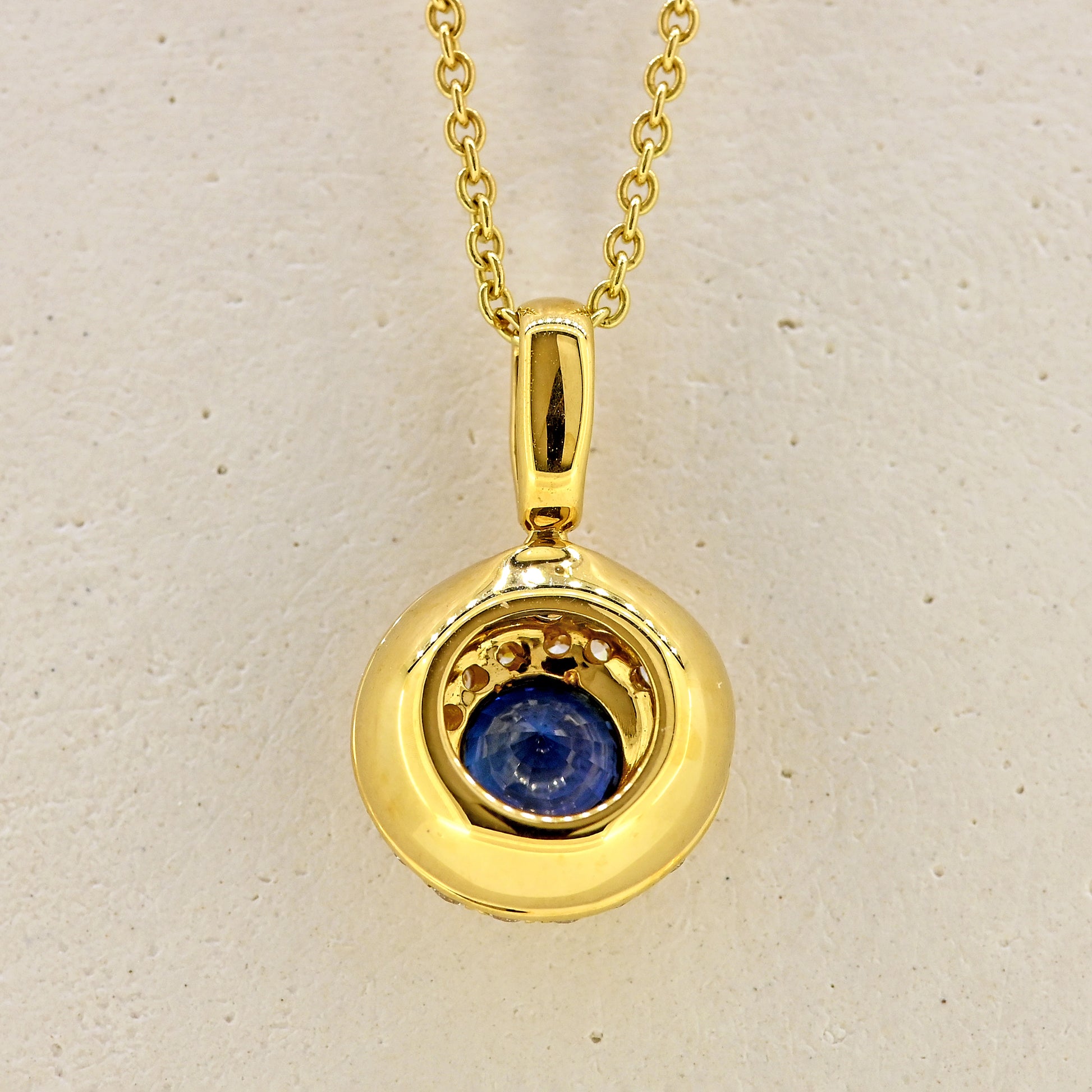 sapphire necklace sapphire and diamond necklace 18ct yellow gold necklace sapphire pendant sapphire and diamond pendant swirl necklace