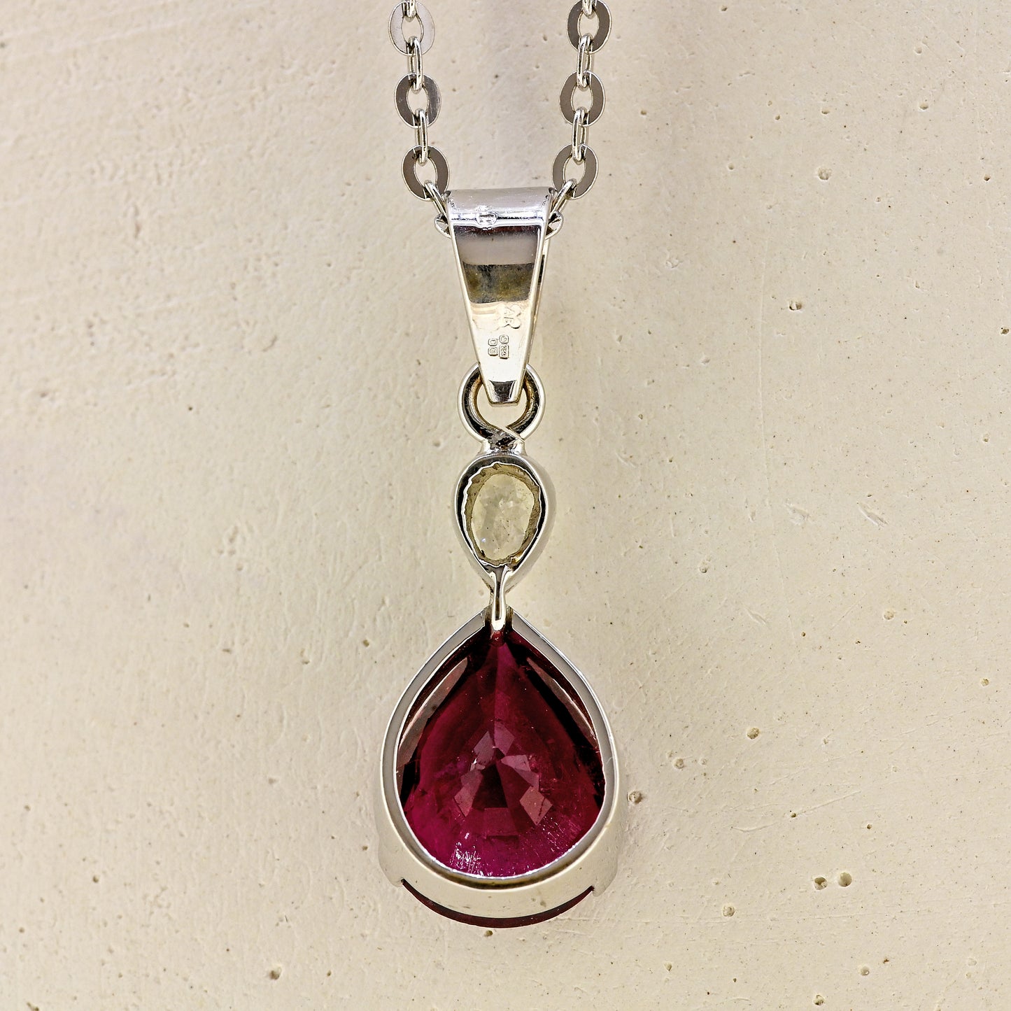 rubillite nacklace, rubillite and diamond necklace, rubillite jewellery near me, rubillite pendant, rubillite necklace, white gold necklace 