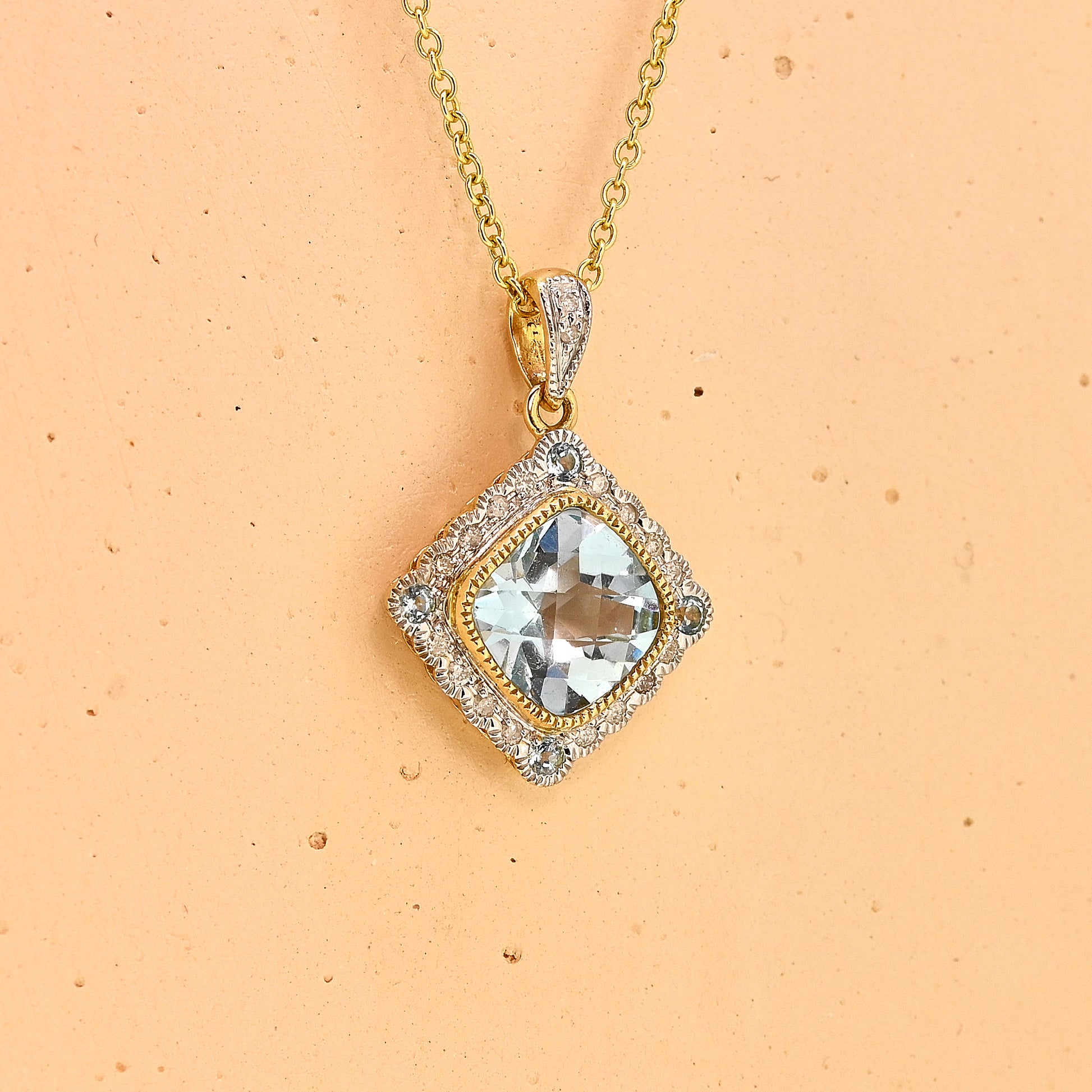 Blue topaz necklace, 9ct blue topaz necklace, yellow gold blue topaz necklace, blue topaz and diamond necklace, 9ct blue topaz and diamond necklace, modern blue topaz necklace